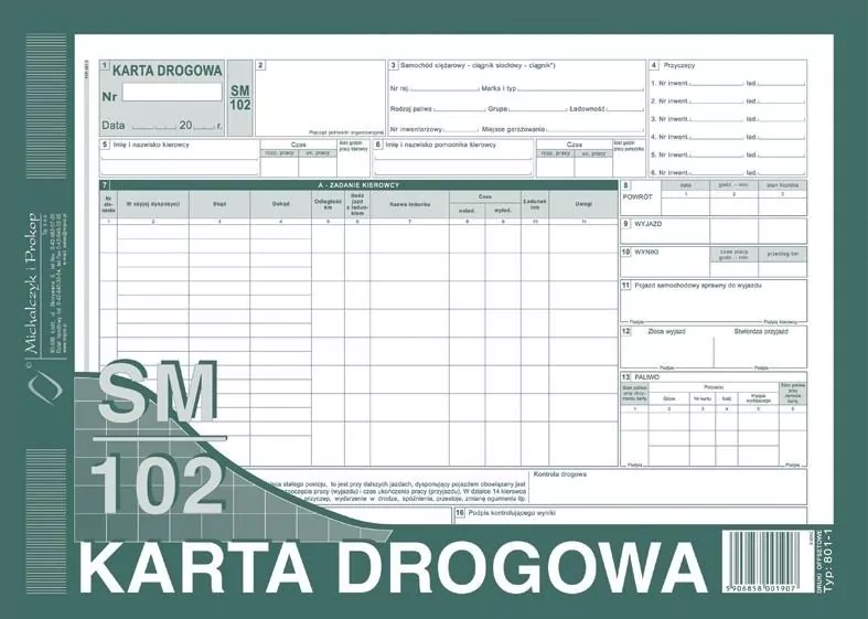 Karta drogowa SM/102 numerowana 801-1N - tantis.pl