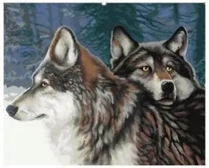 Diamentowa mozaika. Dwa wilki w zimowym lesie - tantis.pl