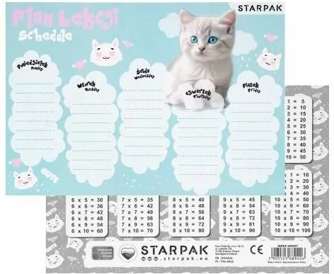 Plan lekcji z tabliczką mnożenia Kotki 2 - tantis.pl