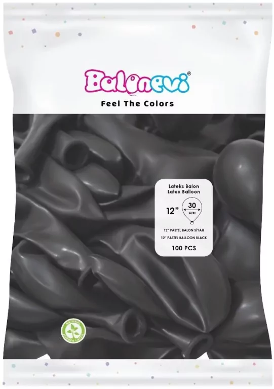 Balony lateksowe Pastel czarne 25cm - tantis.pl