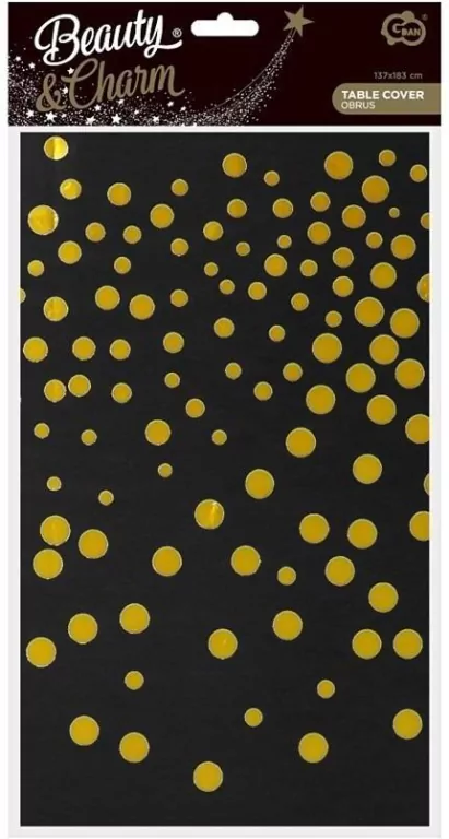 GoDan. Obrus foliowy złote groszki, czarny 137x183cm - tantis.pl