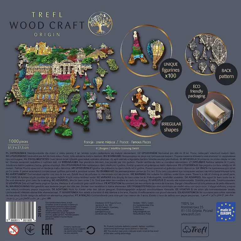 Puzzle drewniane 1000. Francja - znane miejsca - tantis.pl