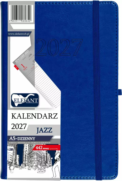 Kalendarz Jazz 2027 A5 dzienny niebieski - tantis.pl