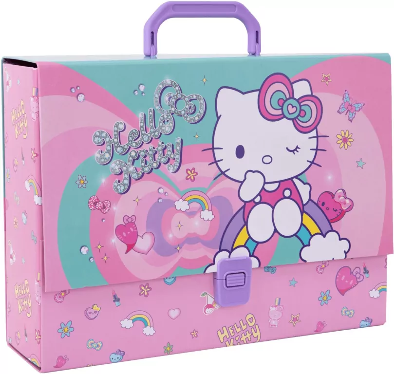 Teczka przestrzenna tekturowa z gumką A4 Hello Kitty pink wzór 1 - tantis.pl