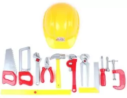Zestaw narzędzi z kaskiem. Zabawka. Technok