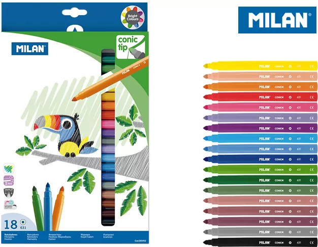 MILAN. Flamastry ze stożkową końcówką, 18 kolorów - tantis.pl
