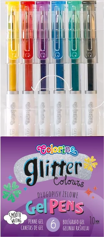 Długopisy żelowe brokatowe. Colorino Kids. 6 kolorów - tantis.pl