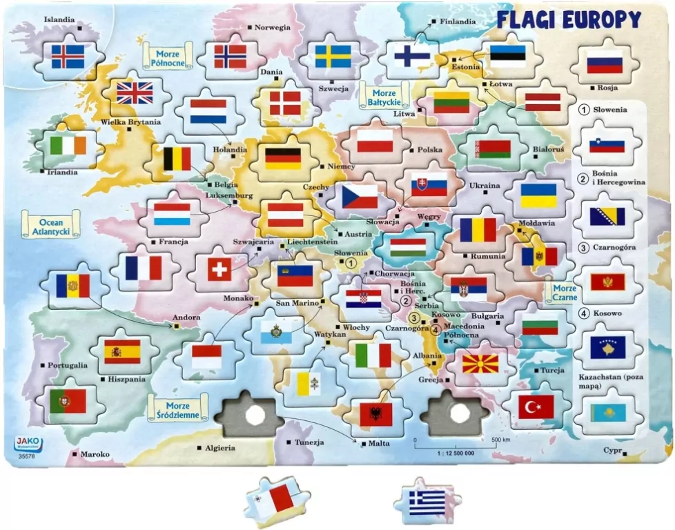 Układanka/gra Flagi Europy. Puzzle 47 elementów - tantis.pl