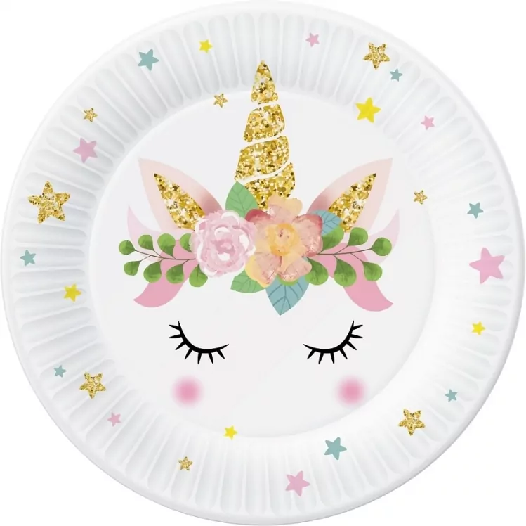 Talerzyki papierowe Jednorożec 18cm 6szt - tantis.pl