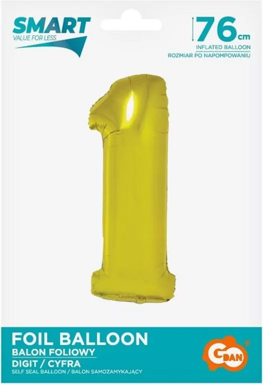 Balon foliowy cyfra 1 złota 76 cm - tantis.pl
