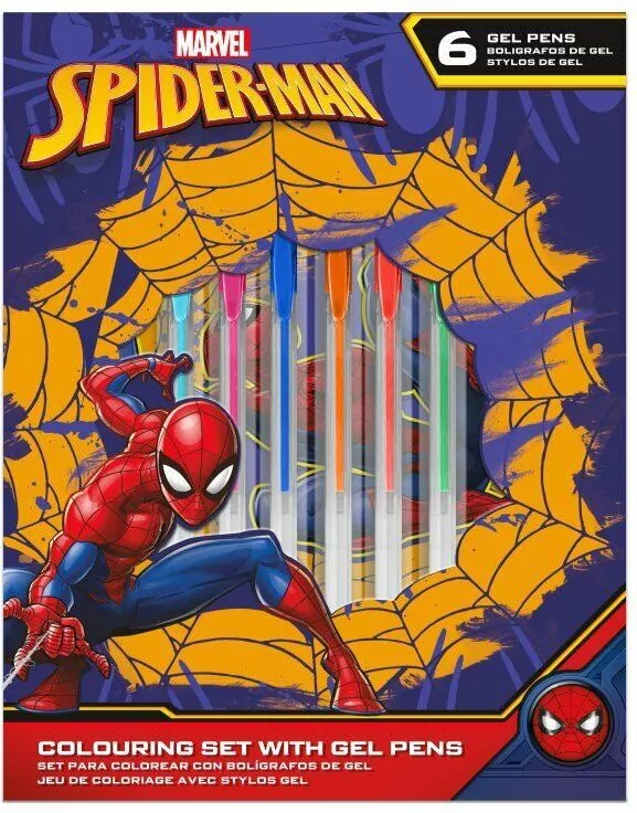 Zestaw piśmienniczy 6 żelowych długopisów z notatnikiem Spiderman SP50060 Kids Euroswan - tantis.pl