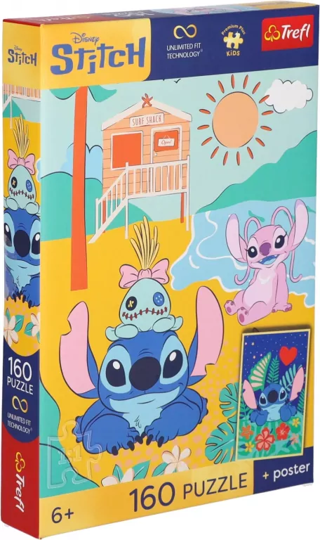 Puzzle 160 Stitch na fali + plakat TREFL - tantis.pl