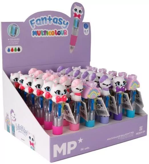Długopis mini 4-kolorowy 0.7mm kotki tęcza (36szt) - tantis.pl