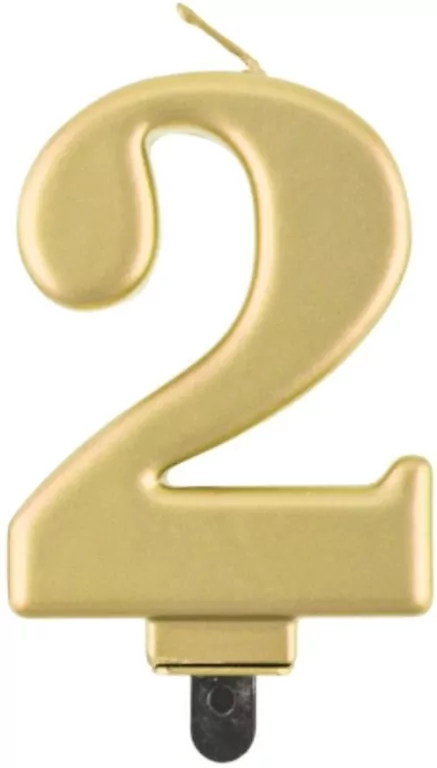 Świeczka cyferka 2 Beauty&Charm metalik złota 8cm - tantis.pl