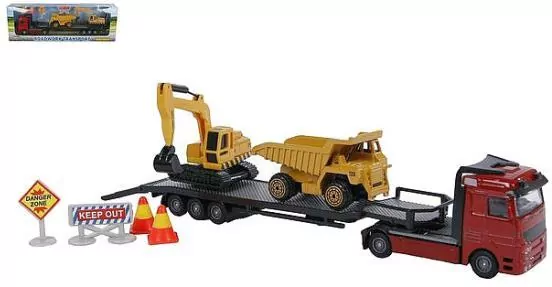 Autotransporter z dwoma pojazdami budowlanymi - tantis.pl