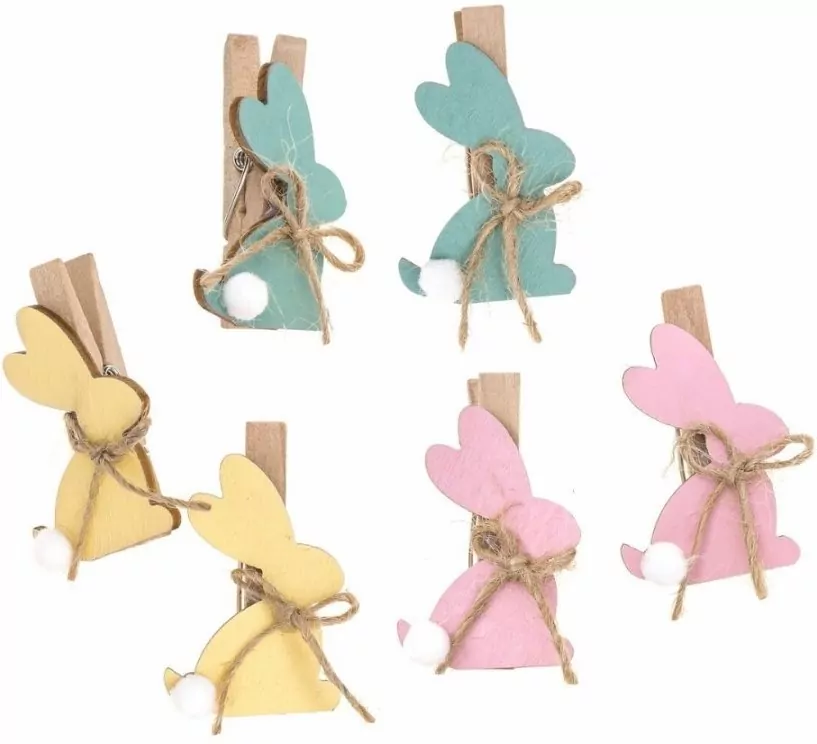 Klamerki drewniane króliczki 4,8cm 6szt pastel - tantis.pl