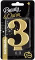 Świeczka cyferka 3 Beauty&Charm metalik złota 8cm - tantis.pl