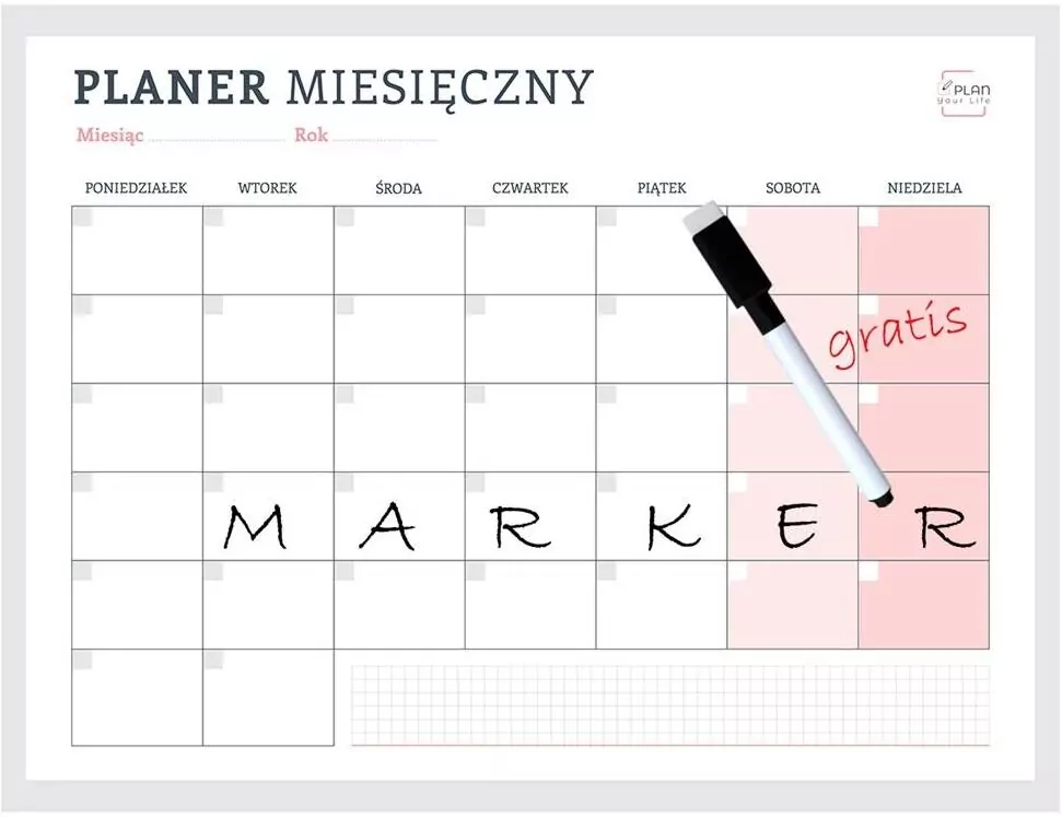 Planer magnetyczny miesięczny różowy + marker - tantis.pl