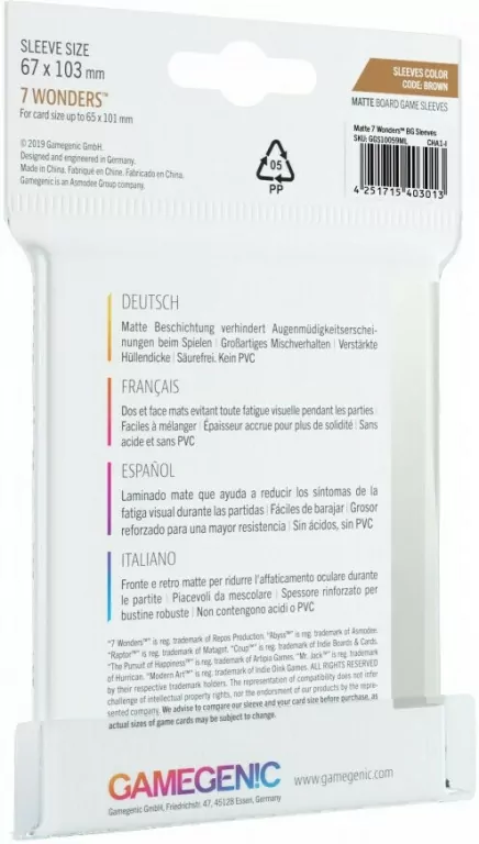Gamegenic: Matte 7 Wonders Sleeves (67x103 mm), 80 sztuk - tantis.pl