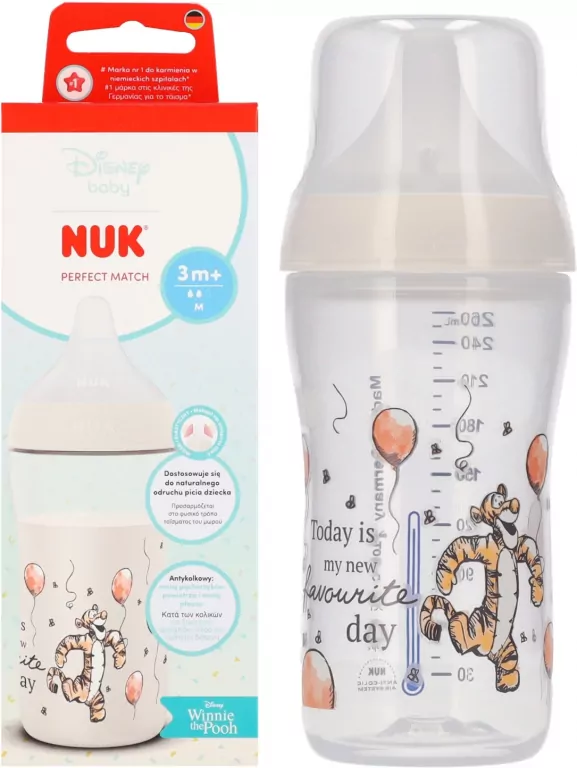 NUK. Perfect Match. Butelka z silikonowym smoczkiem. 260 ml. Tygrys - tantis.pl