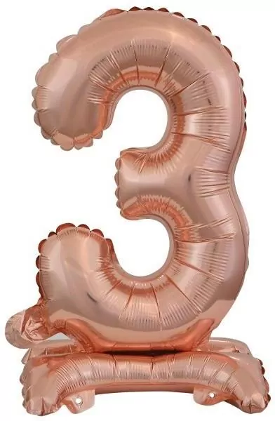 Balon foliowy mini cyfra 3 na stojaku różowe złoto - tantis.pl