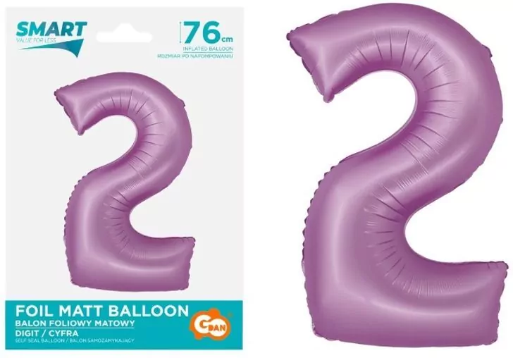 Balon foliowy Smart cyfra 2 lawendowy matowy 76cm - tantis.pl