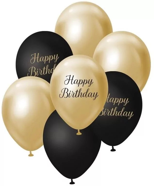 Balony B&C j. złoto-czarny Happy Birthday - tantis.pl
