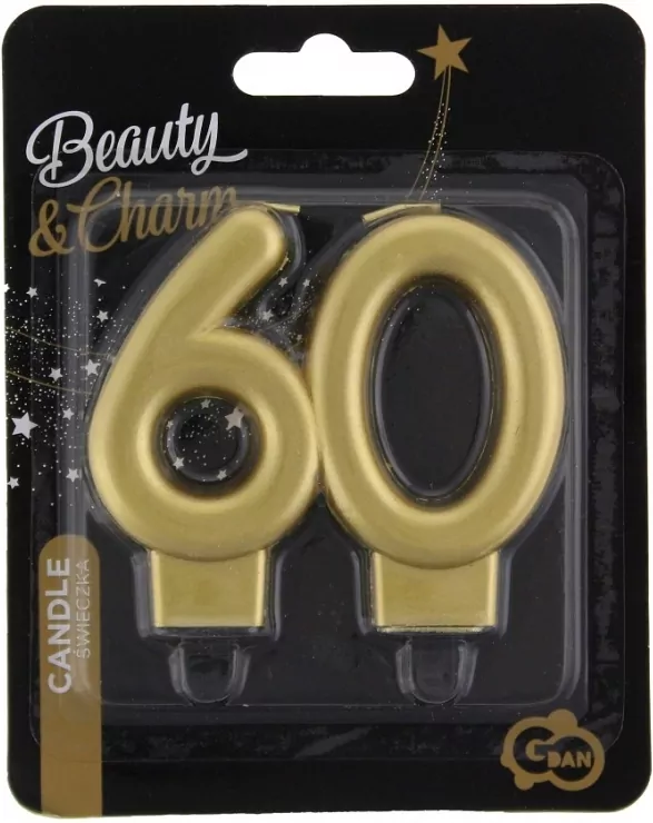 Świeczka cyferka 60 Beauty&Charm metalik złota 8cm - tantis.pl