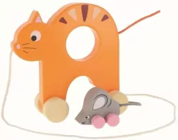 Kotek i Mysz na kółkach. Zabawka drewniana