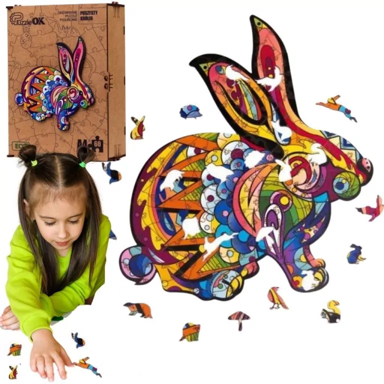 Puzzle drewniane eko 60. Puszysty królik A4 - tantis.pl