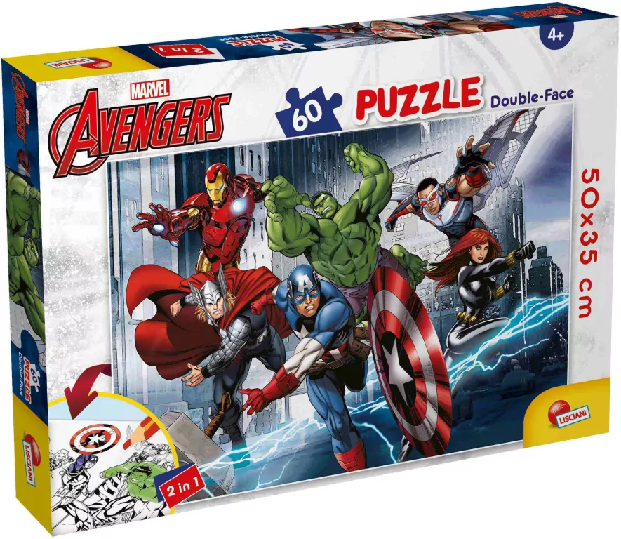 Lisciani. Puzzle 60 dwustronne. Marvel Avengers - tantis.pl