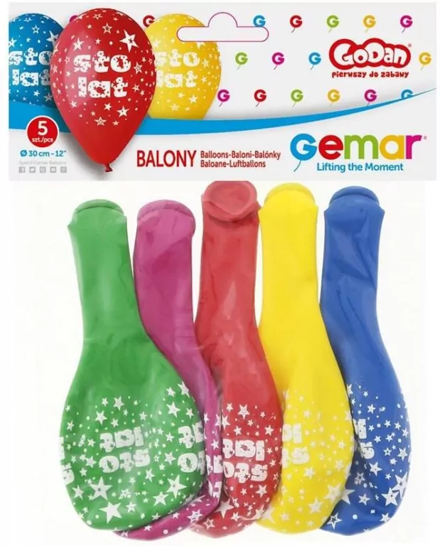 Balony Sto Lat, kolorowe MIX 30cm 5szt - tantis.pl