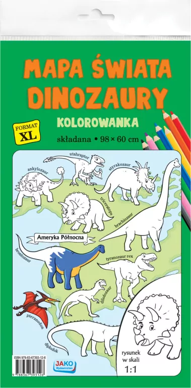 Mapa świata. Dinozaury. Kolorowanka XL - tantis.pl
