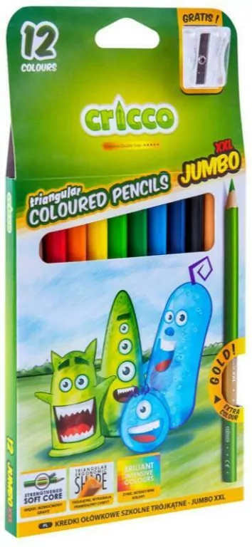 Kredki ołówkowe trójkątne grube. 12 kolorów - tantis.pl