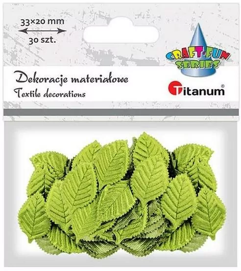 Ozdoba materiałowa liście 20x33mm jasnoziel - tantis.pl