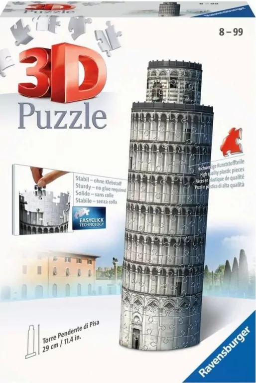 Ravensburger. Puzzle 3D, Mini budowle 54 elementy. Krzywa Wieża w Pizie - tantis.pl