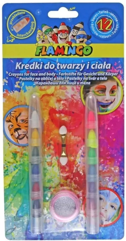 Kredki do twarzy i ciała przekładane 12 kolorów - tantis.pl