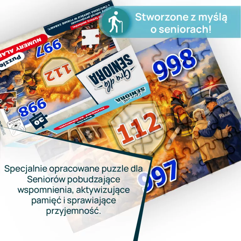 Gra dla Seniora. Puzzle Numery Alarmowe - tantis.pl