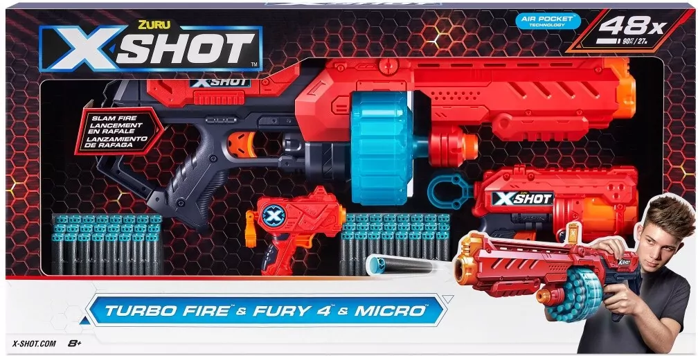 X-Shot. Wyrzutnia. Excel Combo Pack Turbo Fire + Fury 4 + Micro - tantis.pl