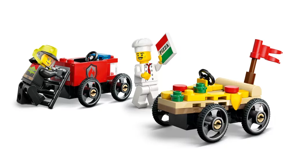 LEGO® Zestaw wyścigówek: pizza kontra wóz strażacki 60458 - tantis.pl