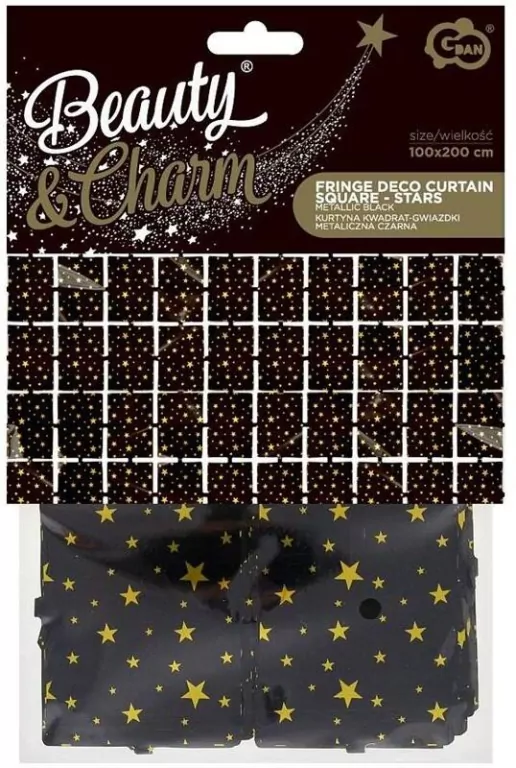 Kurtyna B&C gwiazdki metaliczna czarna 100x200cm - tantis.pl