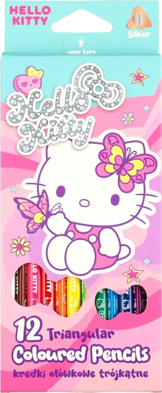 Kredki ołówkowe trójkątne Hello Kitty 12 kolorów - tantis.pl
