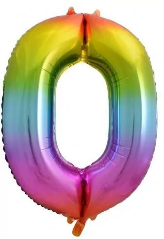 Balon foliowy 85cm. Cyfra 0 tęczowa - tantis.pl