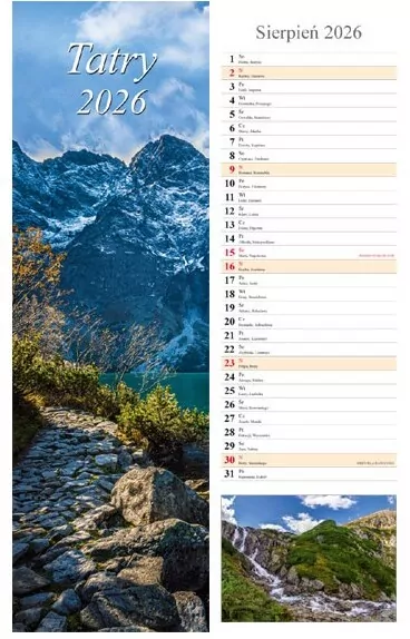 Kalendarz 2026 ścienny pasek Tatry - tantis.pl