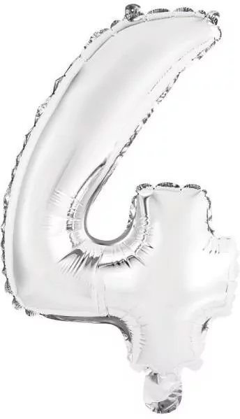 Balon foliowy mini cyfra 4 srebrna 32x40cm - tantis.pl