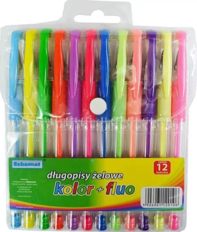 Długopisy żelowe + fluorescencyjne, 12 kolorów - tantis.pl
