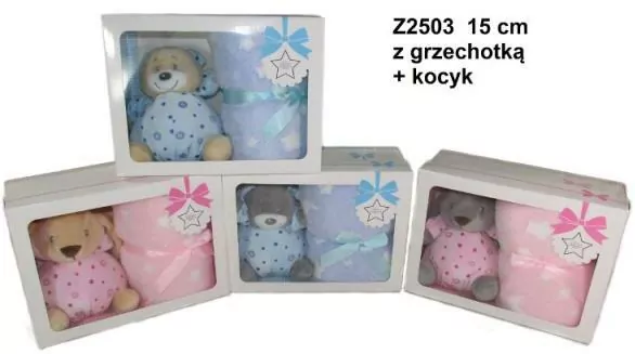 Maskotka Zwierzątko z kocykiem + grzechotka, 4 wzory - tantis.pl