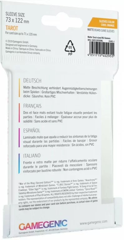 Gamegenic: Matte Tarot-Sized Sleeves (73x122 mm), 50 sztuk - tantis.pl
