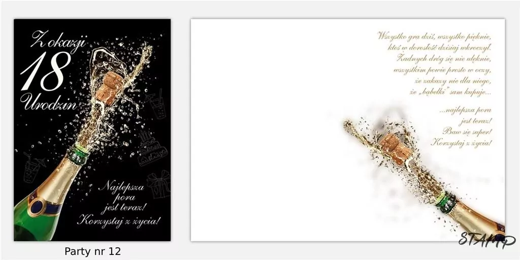 Karnet Party naklejany B6+koperta Urodziny 18 wz12 - tantis.pl