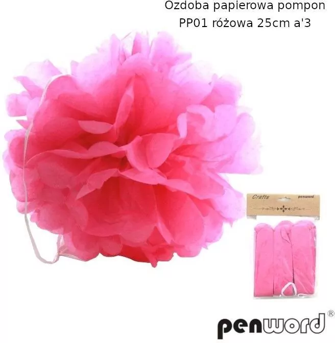 Ozdoba papierowa pompon różowa 25cm - tantis.pl